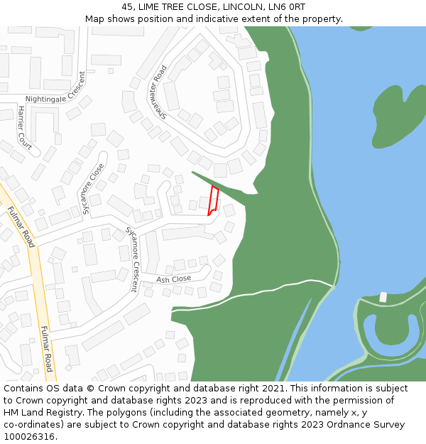 45, LIME TREE CLOSE, LINCOLN, LN6 0RT: Location map and indicative extent of plot
