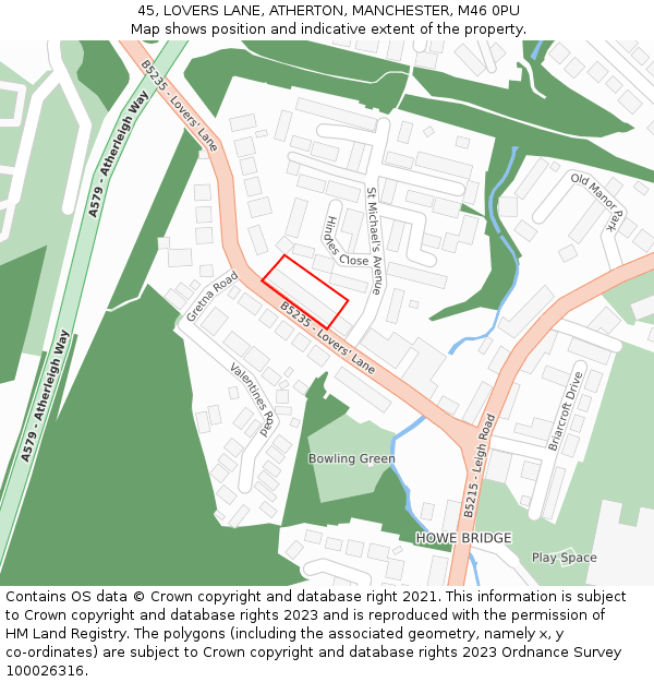 45, LOVERS LANE, ATHERTON, MANCHESTER, M46 0PU: Location map and indicative extent of plot