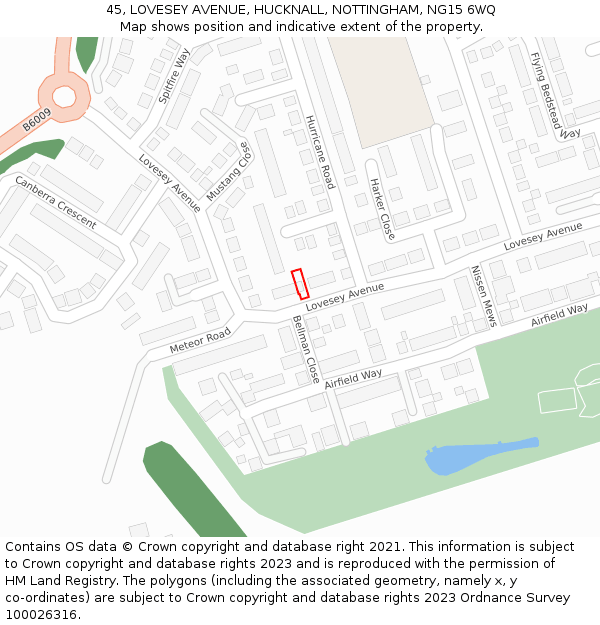 45, LOVESEY AVENUE, HUCKNALL, NOTTINGHAM, NG15 6WQ: Location map and indicative extent of plot