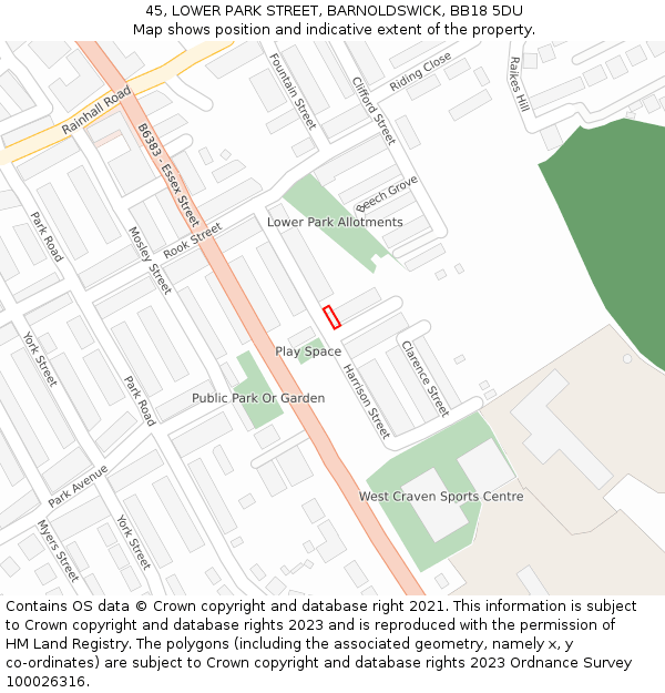 45, LOWER PARK STREET, BARNOLDSWICK, BB18 5DU: Location map and indicative extent of plot