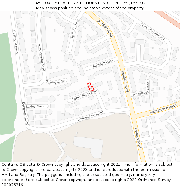 45, LOXLEY PLACE EAST, THORNTON-CLEVELEYS, FY5 3JU: Location map and indicative extent of plot