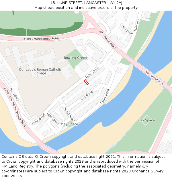 45, LUNE STREET, LANCASTER, LA1 2AJ: Location map and indicative extent of plot