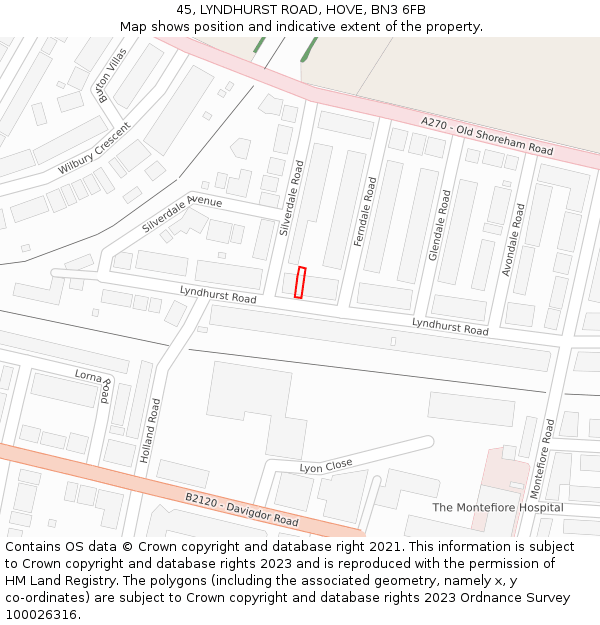 45, LYNDHURST ROAD, HOVE, BN3 6FB: Location map and indicative extent of plot