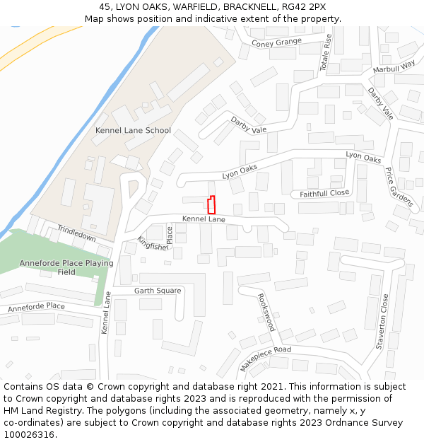 45, LYON OAKS, WARFIELD, BRACKNELL, RG42 2PX: Location map and indicative extent of plot