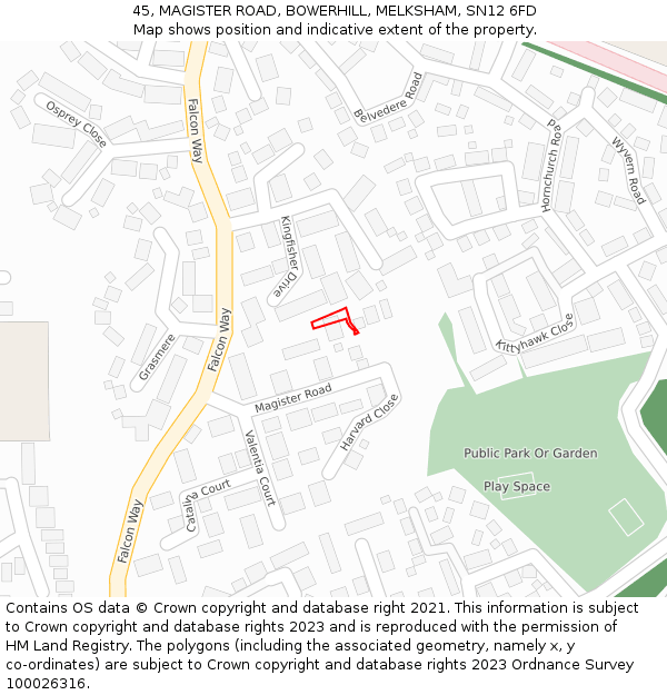 45, MAGISTER ROAD, BOWERHILL, MELKSHAM, SN12 6FD: Location map and indicative extent of plot