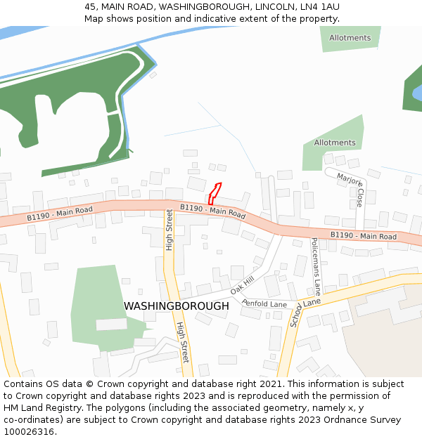 45, MAIN ROAD, WASHINGBOROUGH, LINCOLN, LN4 1AU: Location map and indicative extent of plot