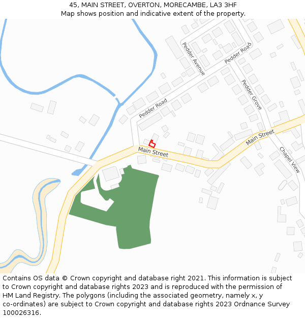 45, MAIN STREET, OVERTON, MORECAMBE, LA3 3HF: Location map and indicative extent of plot