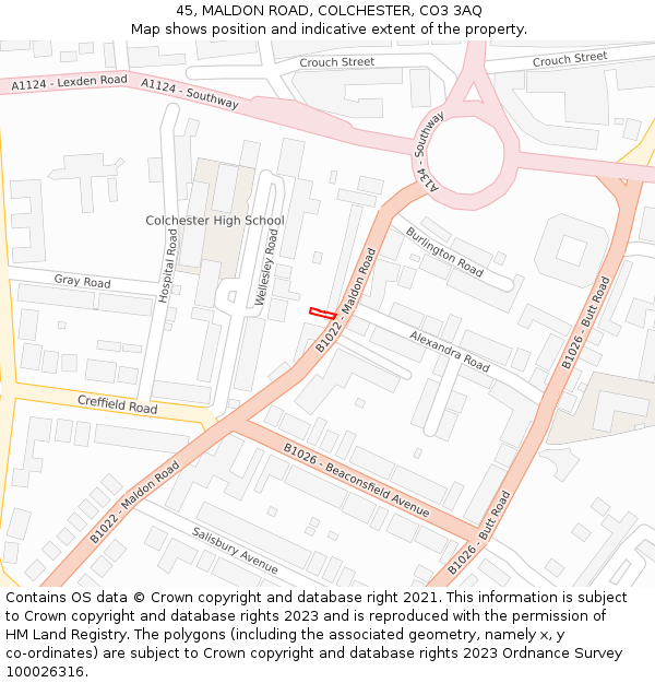 45, MALDON ROAD, COLCHESTER, CO3 3AQ: Location map and indicative extent of plot
