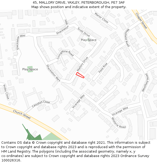 45, MALLORY DRIVE, YAXLEY, PETERBOROUGH, PE7 3AF: Location map and indicative extent of plot