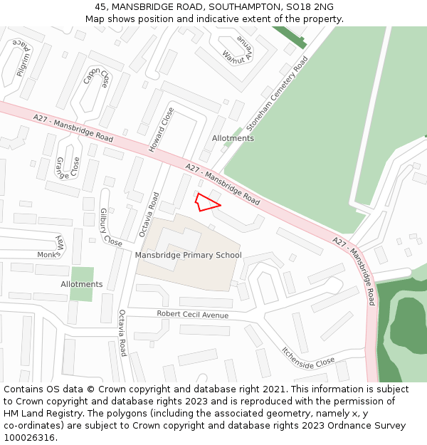 45, MANSBRIDGE ROAD, SOUTHAMPTON, SO18 2NG: Location map and indicative extent of plot