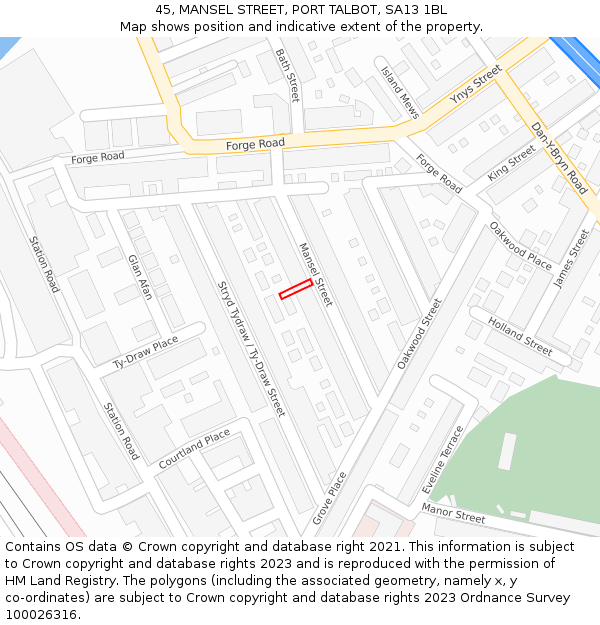 45, MANSEL STREET, PORT TALBOT, SA13 1BL: Location map and indicative extent of plot