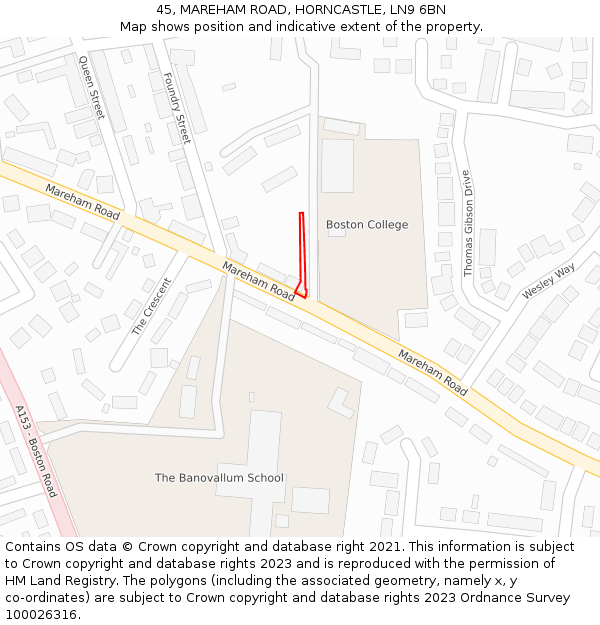45, MAREHAM ROAD, HORNCASTLE, LN9 6BN: Location map and indicative extent of plot