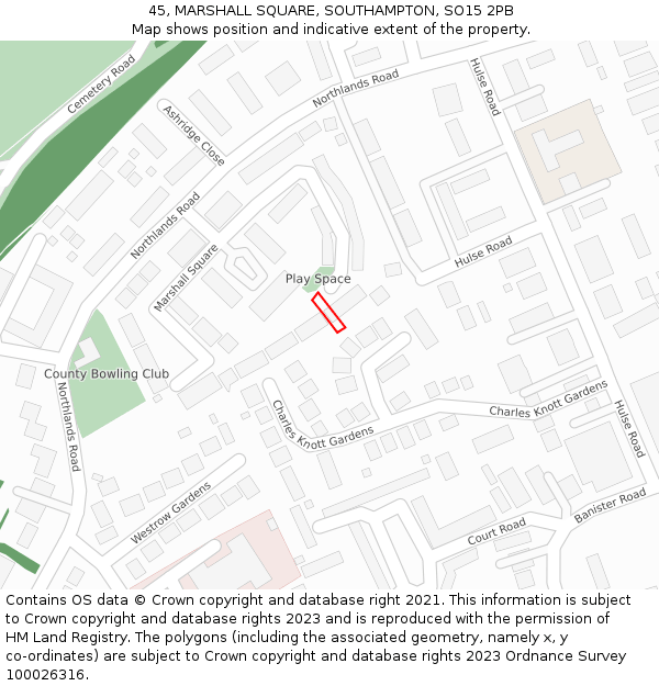 45, MARSHALL SQUARE, SOUTHAMPTON, SO15 2PB: Location map and indicative extent of plot