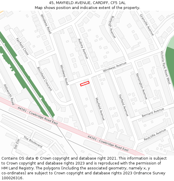 45, MAYFIELD AVENUE, CARDIFF, CF5 1AL: Location map and indicative extent of plot