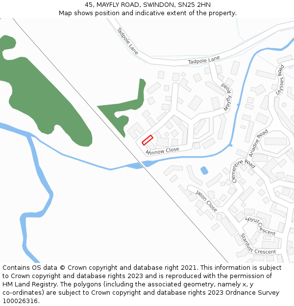 45, MAYFLY ROAD, SWINDON, SN25 2HN: Location map and indicative extent of plot