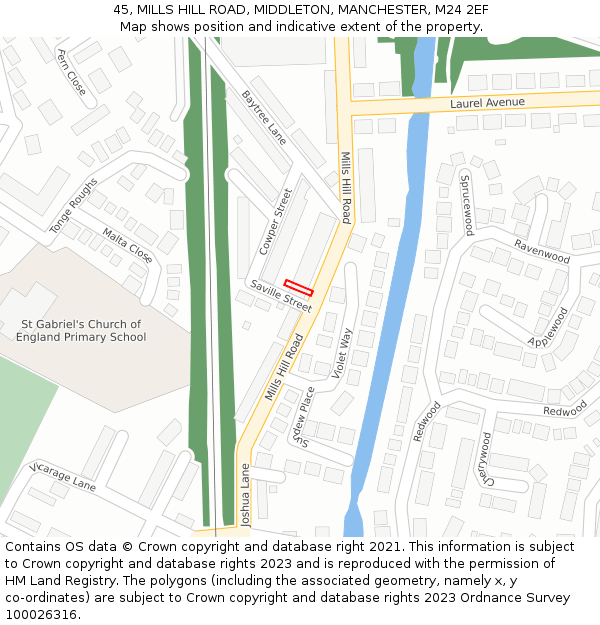 45, MILLS HILL ROAD, MIDDLETON, MANCHESTER, M24 2EF: Location map and indicative extent of plot