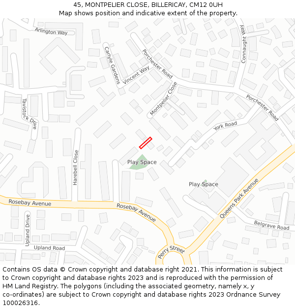 45, MONTPELIER CLOSE, BILLERICAY, CM12 0UH: Location map and indicative extent of plot