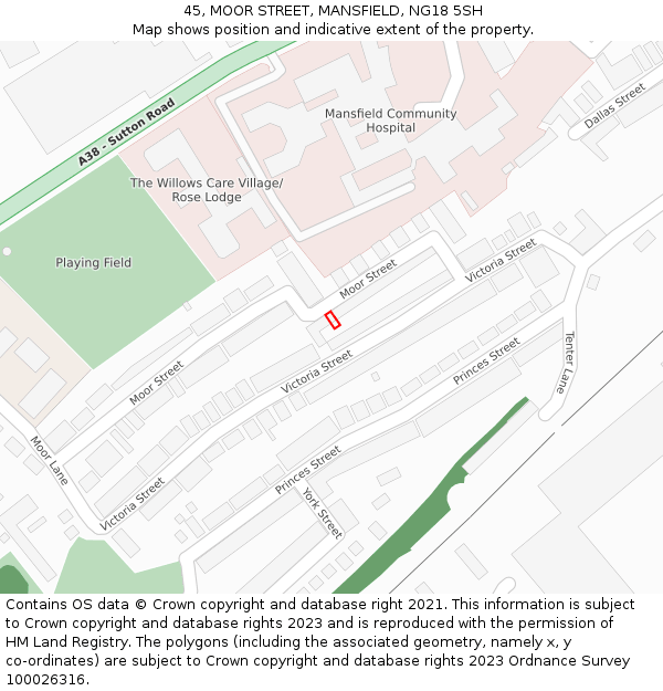 45, MOOR STREET, MANSFIELD, NG18 5SH: Location map and indicative extent of plot