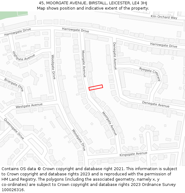 45, MOORGATE AVENUE, BIRSTALL, LEICESTER, LE4 3HJ: Location map and indicative extent of plot