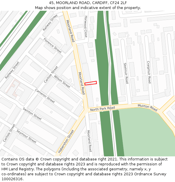 45, MOORLAND ROAD, CARDIFF, CF24 2LF: Location map and indicative extent of plot