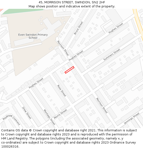 45, MORRISON STREET, SWINDON, SN2 2HF: Location map and indicative extent of plot