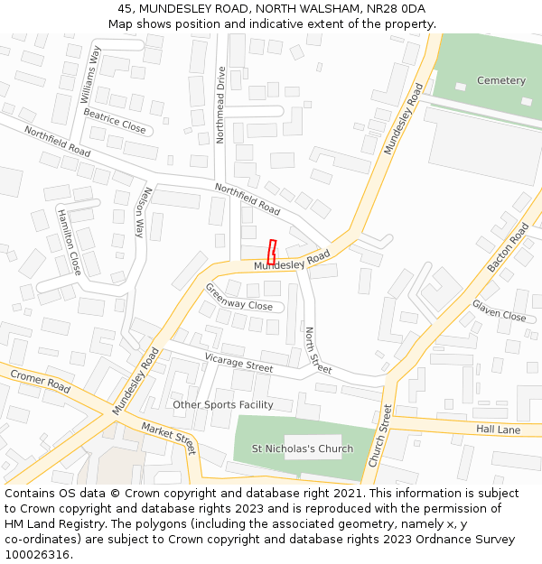 45, MUNDESLEY ROAD, NORTH WALSHAM, NR28 0DA: Location map and indicative extent of plot