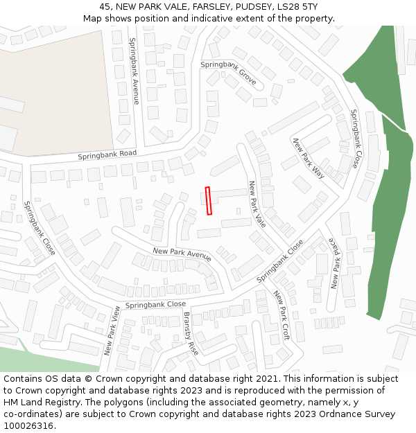 45, NEW PARK VALE, FARSLEY, PUDSEY, LS28 5TY: Location map and indicative extent of plot