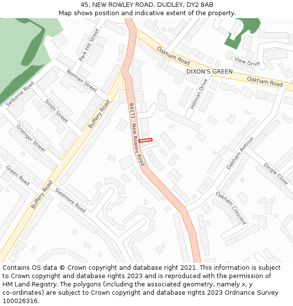 45, NEW ROWLEY ROAD, DUDLEY, DY2 8AB: Location map and indicative extent of plot