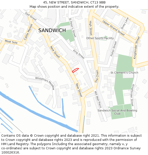 45, NEW STREET, SANDWICH, CT13 9BB: Location map and indicative extent of plot