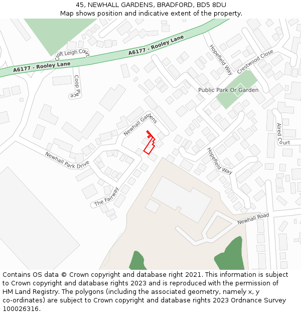 45, NEWHALL GARDENS, BRADFORD, BD5 8DU: Location map and indicative extent of plot