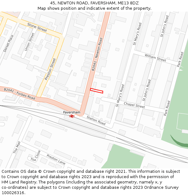 45, NEWTON ROAD, FAVERSHAM, ME13 8DZ: Location map and indicative extent of plot