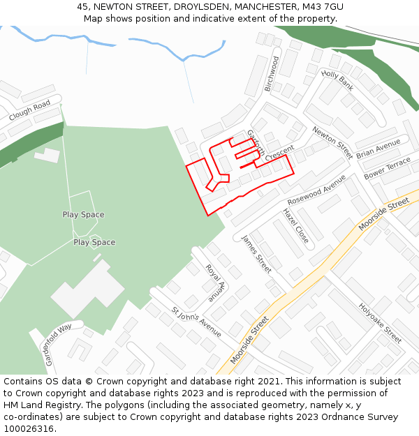 45, NEWTON STREET, DROYLSDEN, MANCHESTER, M43 7GU: Location map and indicative extent of plot