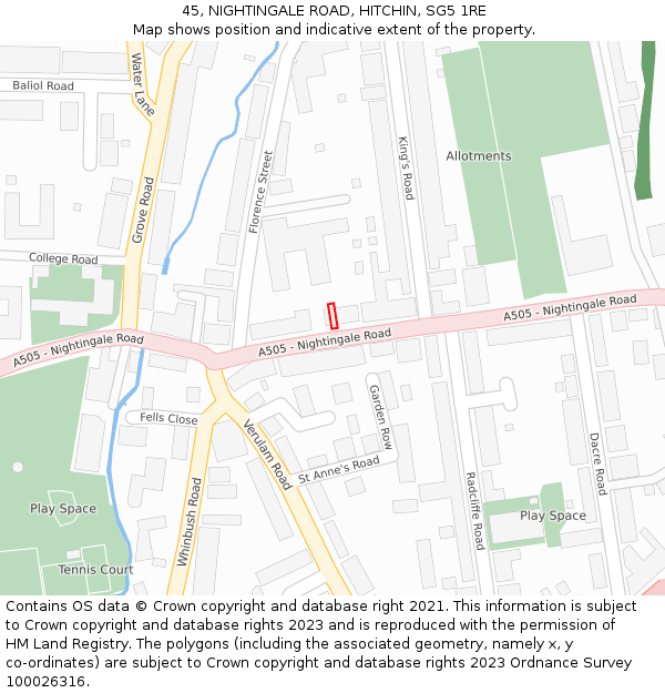 45, NIGHTINGALE ROAD, HITCHIN, SG5 1RE: Location map and indicative extent of plot