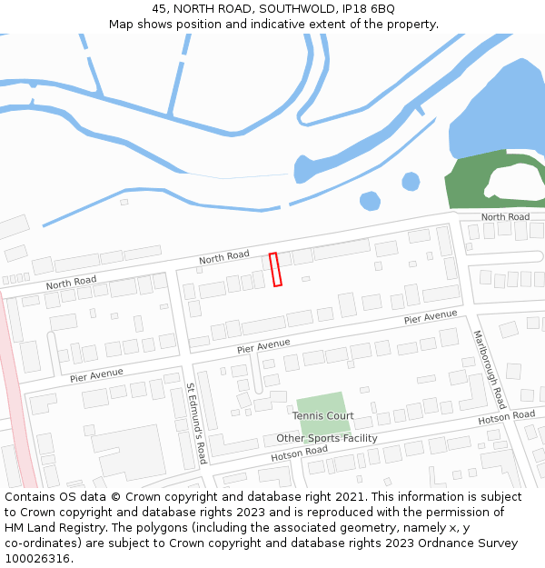 45, NORTH ROAD, SOUTHWOLD, IP18 6BQ: Location map and indicative extent of plot