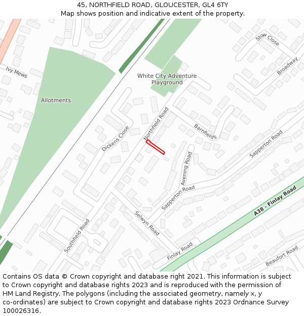 45, NORTHFIELD ROAD, GLOUCESTER, GL4 6TY: Location map and indicative extent of plot