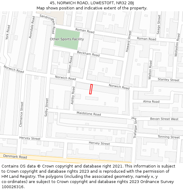 45, NORWICH ROAD, LOWESTOFT, NR32 2BJ: Location map and indicative extent of plot