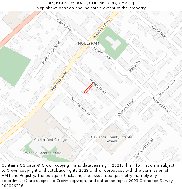 45, NURSERY ROAD, CHELMSFORD, CM2 9PJ: Location map and indicative extent of plot