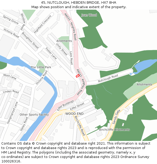 45, NUTCLOUGH, HEBDEN BRIDGE, HX7 8HA: Location map and indicative extent of plot