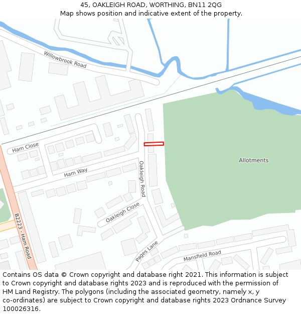 45, OAKLEIGH ROAD, WORTHING, BN11 2QG: Location map and indicative extent of plot
