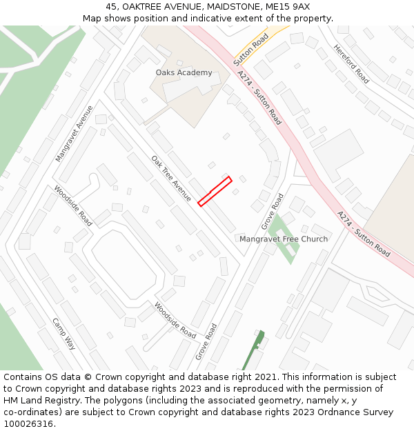 45, OAKTREE AVENUE, MAIDSTONE, ME15 9AX: Location map and indicative extent of plot
