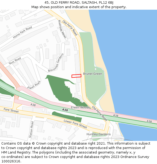 45, OLD FERRY ROAD, SALTASH, PL12 6BJ: Location map and indicative extent of plot