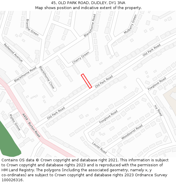 45, OLD PARK ROAD, DUDLEY, DY1 3NA: Location map and indicative extent of plot