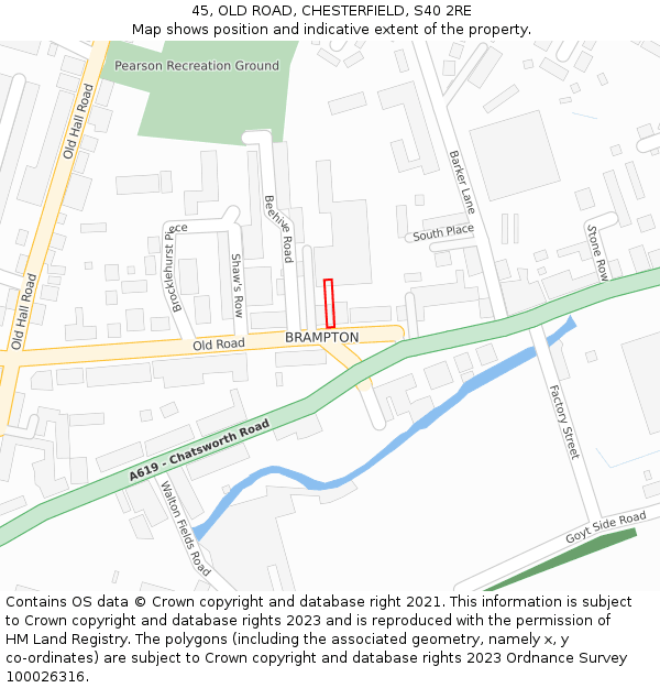 45, OLD ROAD, CHESTERFIELD, S40 2RE: Location map and indicative extent of plot