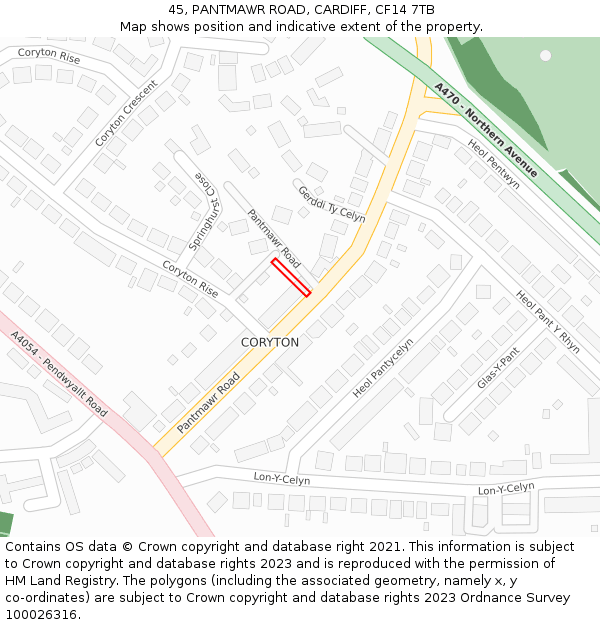 45, PANTMAWR ROAD, CARDIFF, CF14 7TB: Location map and indicative extent of plot