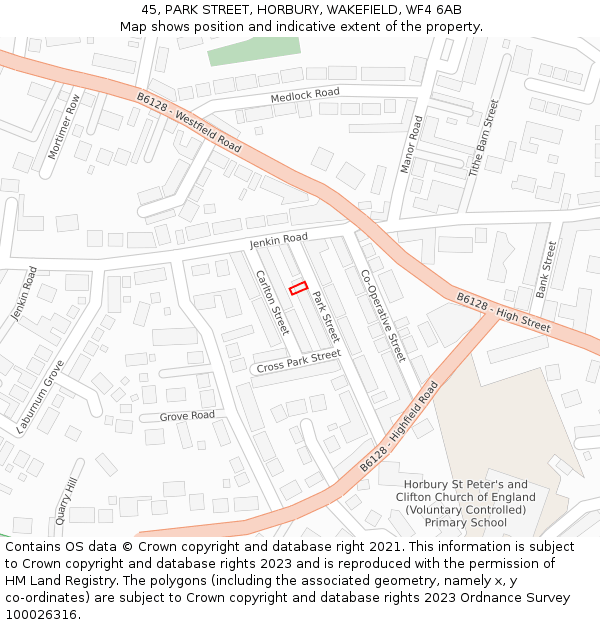 45, PARK STREET, HORBURY, WAKEFIELD, WF4 6AB: Location map and indicative extent of plot