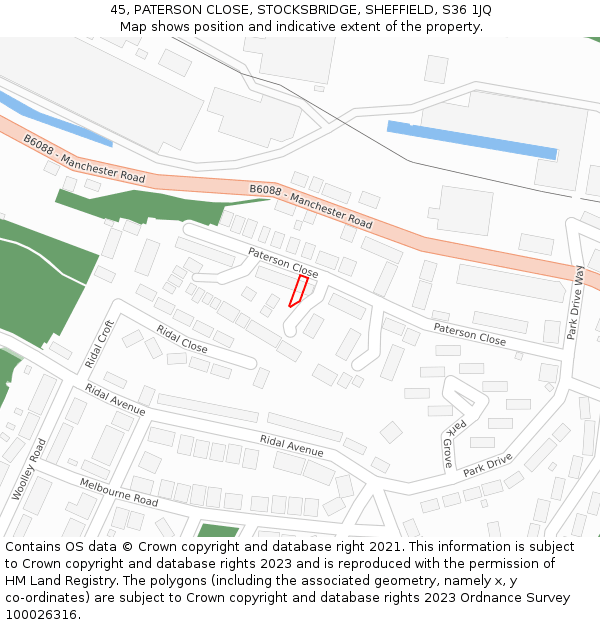 45, PATERSON CLOSE, STOCKSBRIDGE, SHEFFIELD, S36 1JQ: Location map and indicative extent of plot