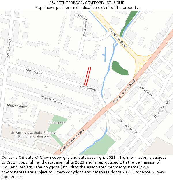 45, PEEL TERRACE, STAFFORD, ST16 3HE: Location map and indicative extent of plot