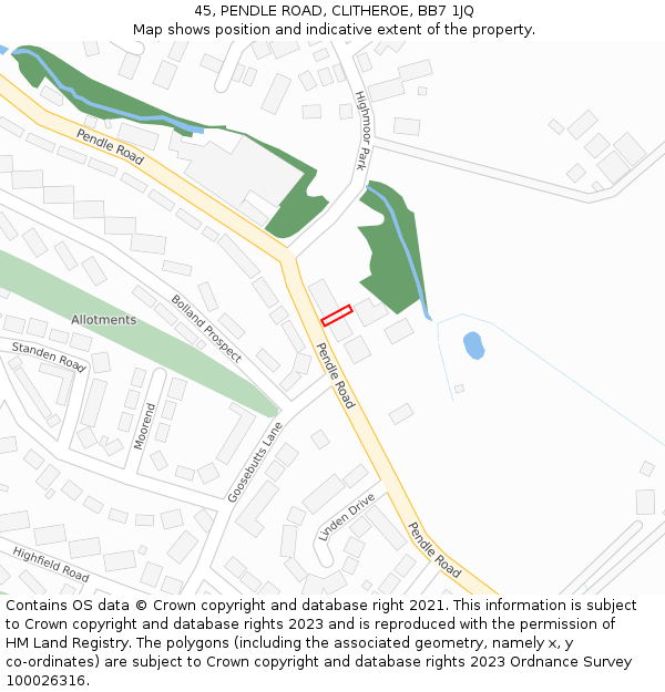 45, PENDLE ROAD, CLITHEROE, BB7 1JQ: Location map and indicative extent of plot