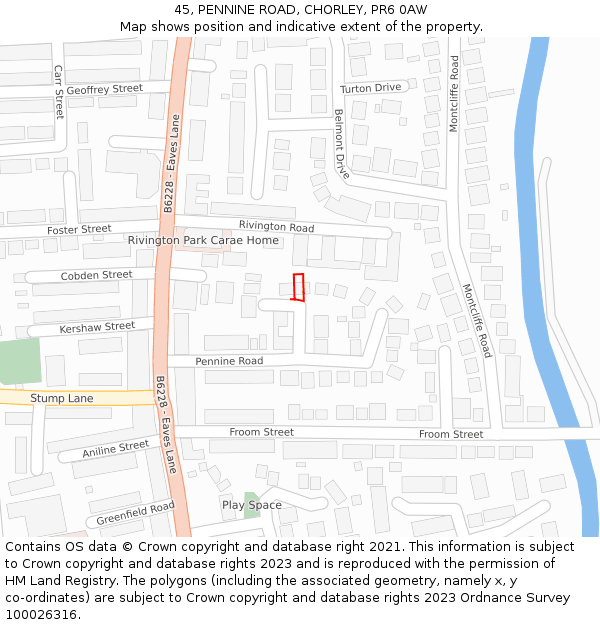 45, PENNINE ROAD, CHORLEY, PR6 0AW: Location map and indicative extent of plot