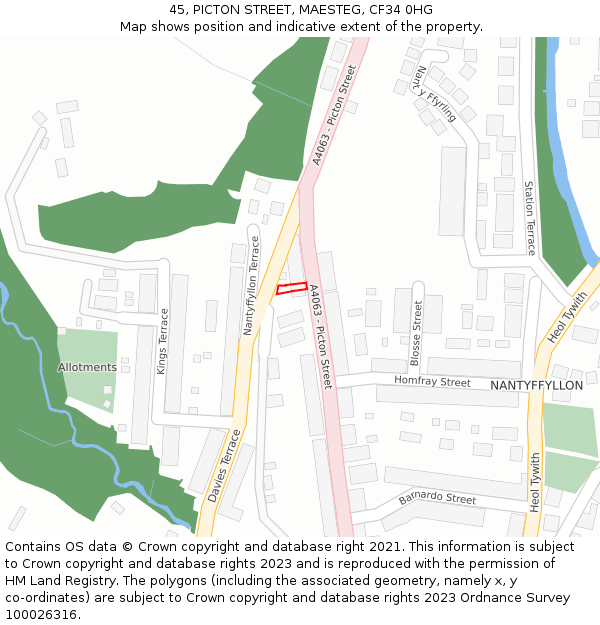 45, PICTON STREET, MAESTEG, CF34 0HG: Location map and indicative extent of plot